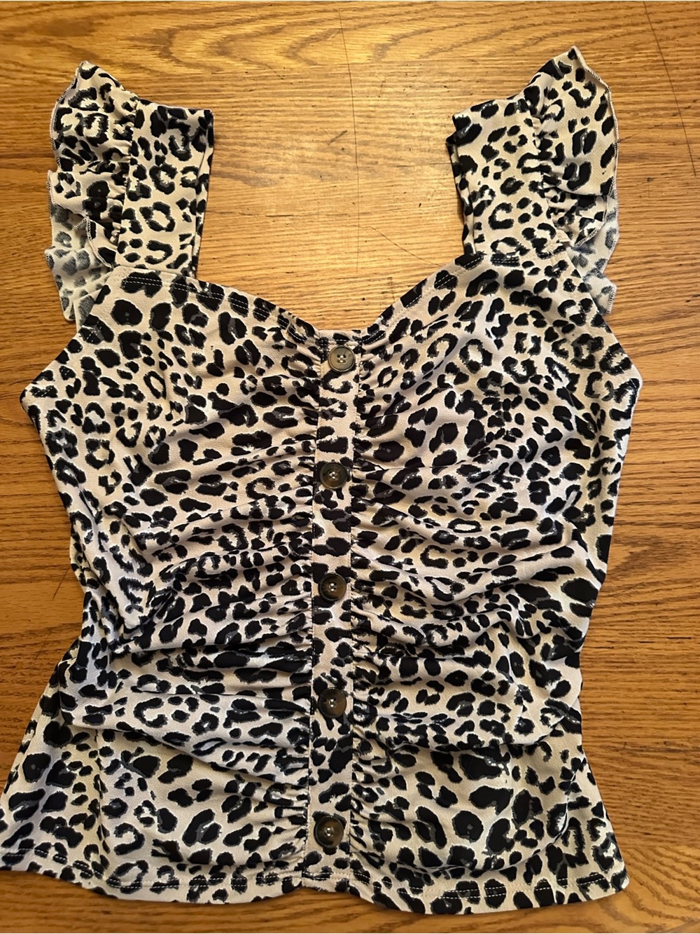 Daisy Leopard Print Ruffle Strap Camisole in White and Black